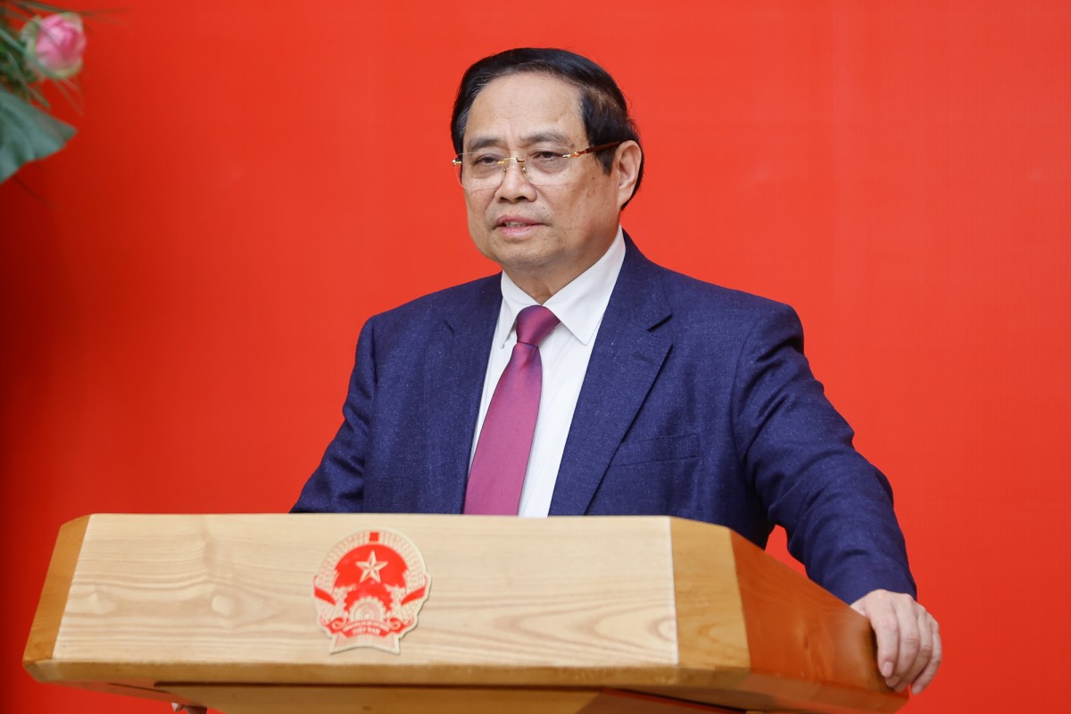 Thủ tướng Phạm Minh Chính phát biểu giao nhiệm vụ cho Chủ tịch Viện Hàn lâm Khoa học và Công nghệ Việt Nam. Ảnh: VGP.