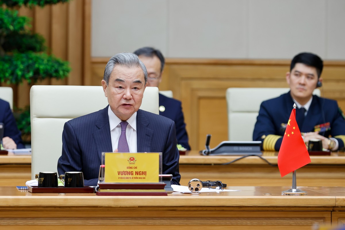 Bộ trưởng Ngoại giao Trung Quốc Vương Nghị phát biểu tại buổi tiếp. Ảnh: VGP.