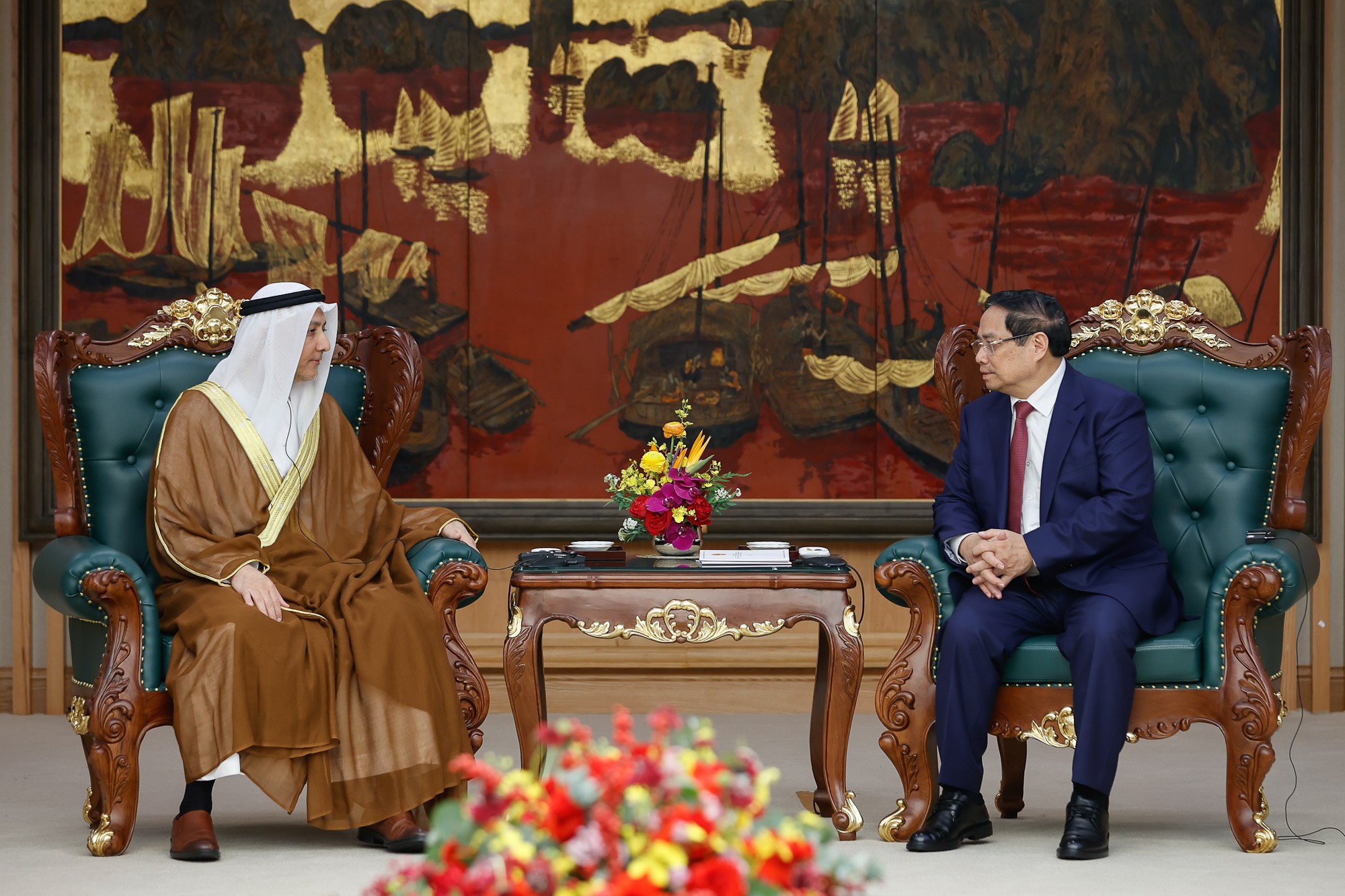 Thủ tướng Phạm Minh Chính đề nghị Đại sứ phối hợp chặt chẽ với phía Việt Nam khẩn trương thúc đẩy các nội dung quan trọng mà Tổng thống UAE đã thống nhất - Ảnh: VGP/Nhật Bắc