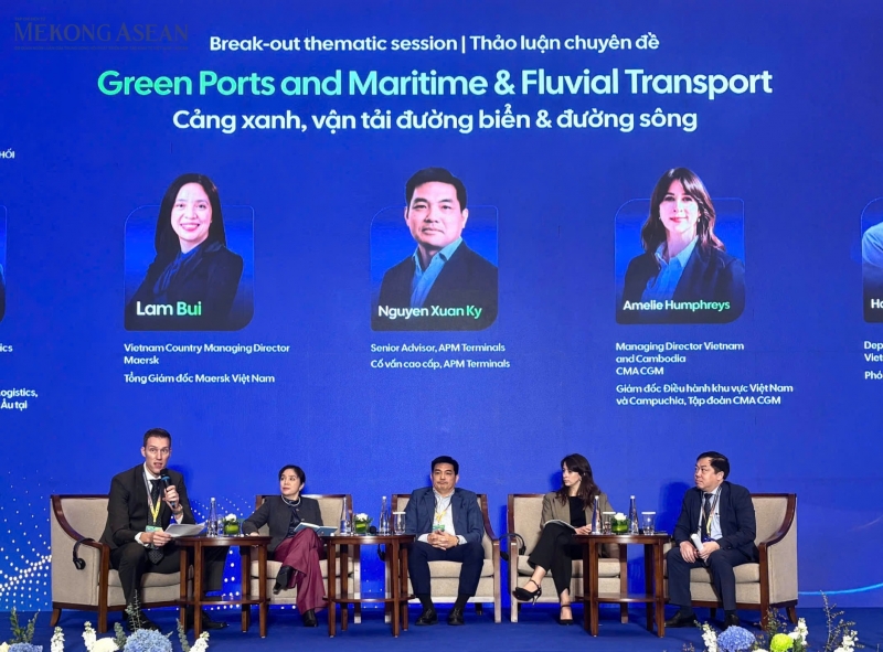 Phiên thảo luận chuyên đề “Cảng xanh, vận tải đường biển & đường sông” được diễn ra trong khuôn khổ Diễn đàn Kinh doanh và Đầu tư EU – Việt Nam chiều ngày 24/3 tại Hà Nội. Ảnh: Mộc An/Mekong ASEAN
