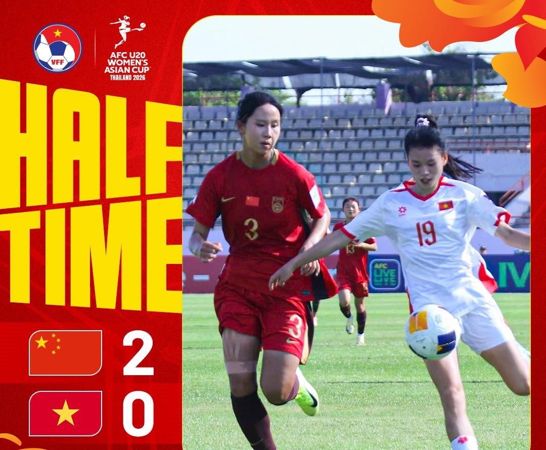 U20 Trung Quốc ghi được 2 bàn thắng ở cuối hiệp một. Ảnh: VFF