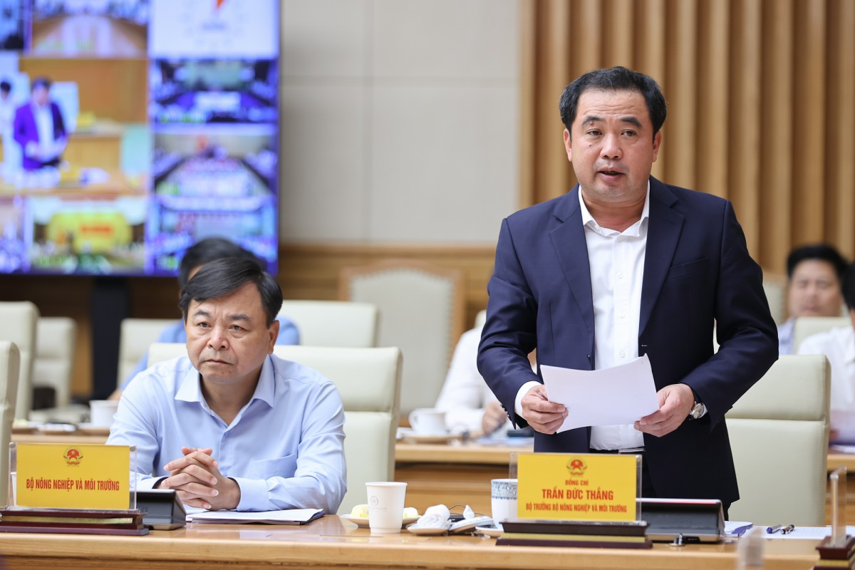 Bộ trưởng Bộ Nông nghiệp và Môi trường Trần Đức Thắng phát biểu tại hội nghị. Ảnh: VGP. Bộ trưởng Bộ Nông nghiệp và Môi trường Trần Đức Thắng phát biểu tại hội nghị. Ảnh: VGP.