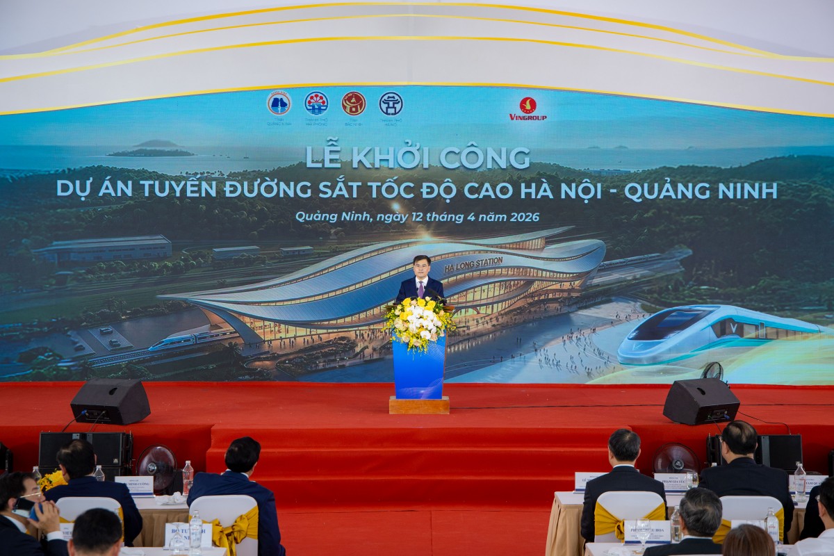 Lễ khởi công tuyến đường sắt tốc độ cao Hà Nội - Quảng Ninh. Ảnh: Vingroup.