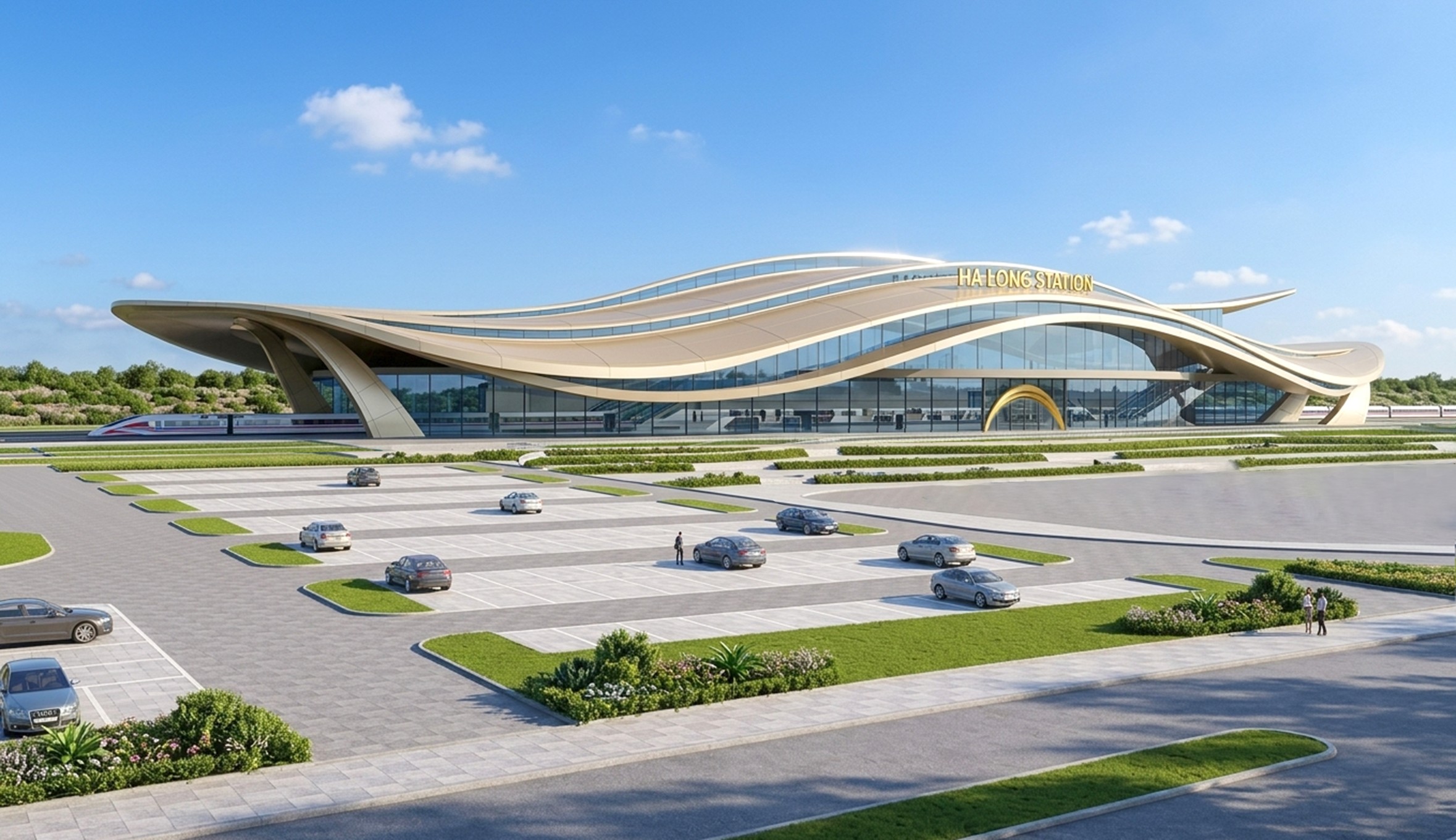 Phối cảnh ga cuối tại Hạ Long, thuộc khu Công viên rừng Globe Hạ Long, Vinhomes Global Gate Hạ Long (phường Tuần Châu, phường Việt Hưng, tỉnh Quảng Ninh). Ảnh: Vingroup.