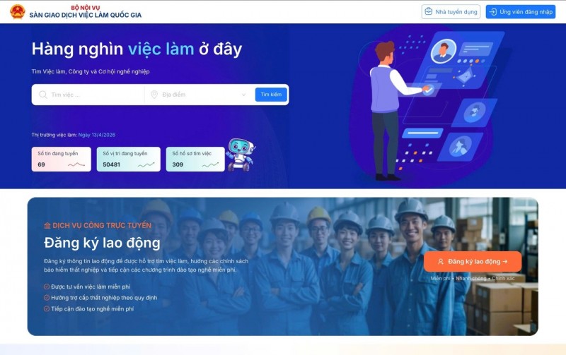Giao diện sàn giao dịch việc làm quốc gia.