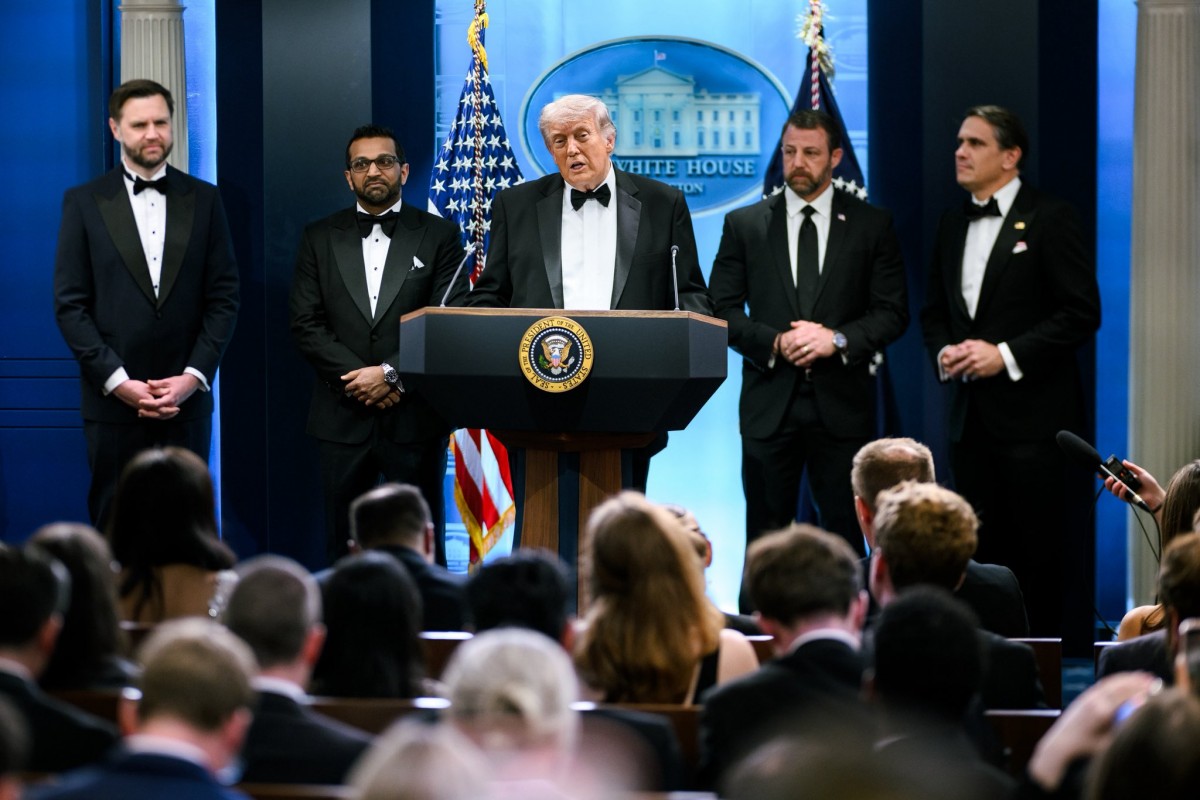 Tổng thống Mỹ Donald Trump tại buổi họp báo sau vụ nổ súng ngày 26/4. Ảnh: Nhà Trắng