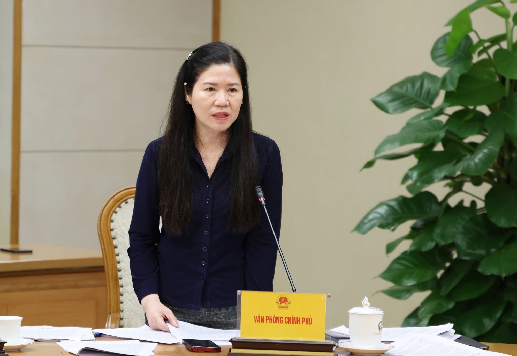 Phó Chủ nhiệm Văn phòng Chính phủ Mai Thị Thu Vân phát biểu - Ảnh: VGP/Gia Huy