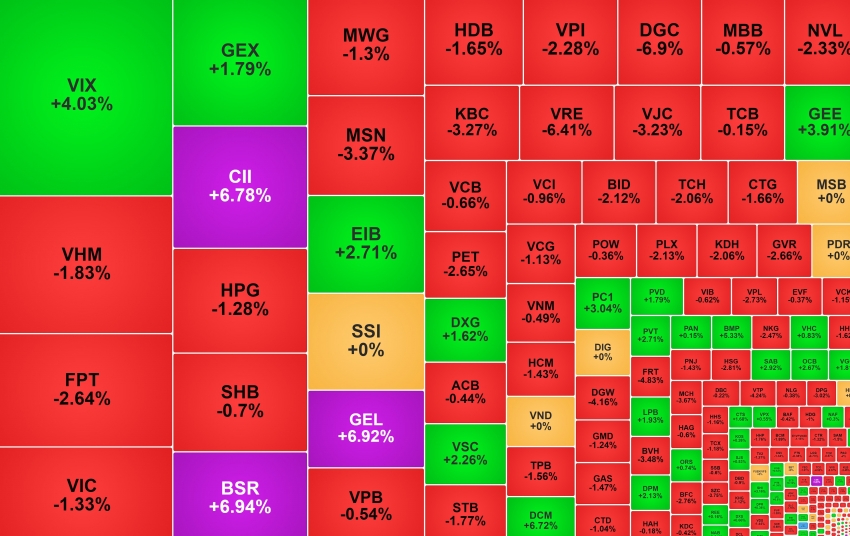 VN-Index 'rơi' 20 điểm, BSR và DGC trái chiều sau thay đổi rổ VN30