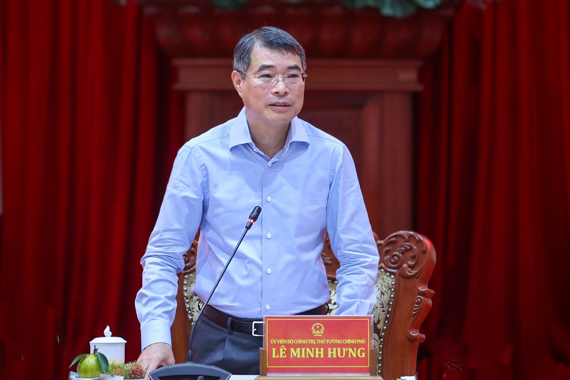 Thủ tướng Lê Minh Hưng phát biểu tại cuộc làm việc với Ban Thường vụ Tỉnh ủy Đồng Tháp. Ảnh: VGP.