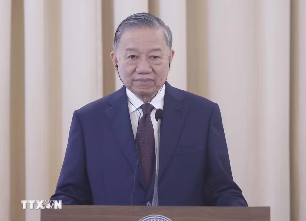 Tổng Bí thư, Chủ tịch nước Tô Lâm tại cuộc gặp gỡ báo chí, thông báo kết quả hội đàm với Thủ tướng Thái Lan Anutin Charnvirakul - Ảnh: TTXVN