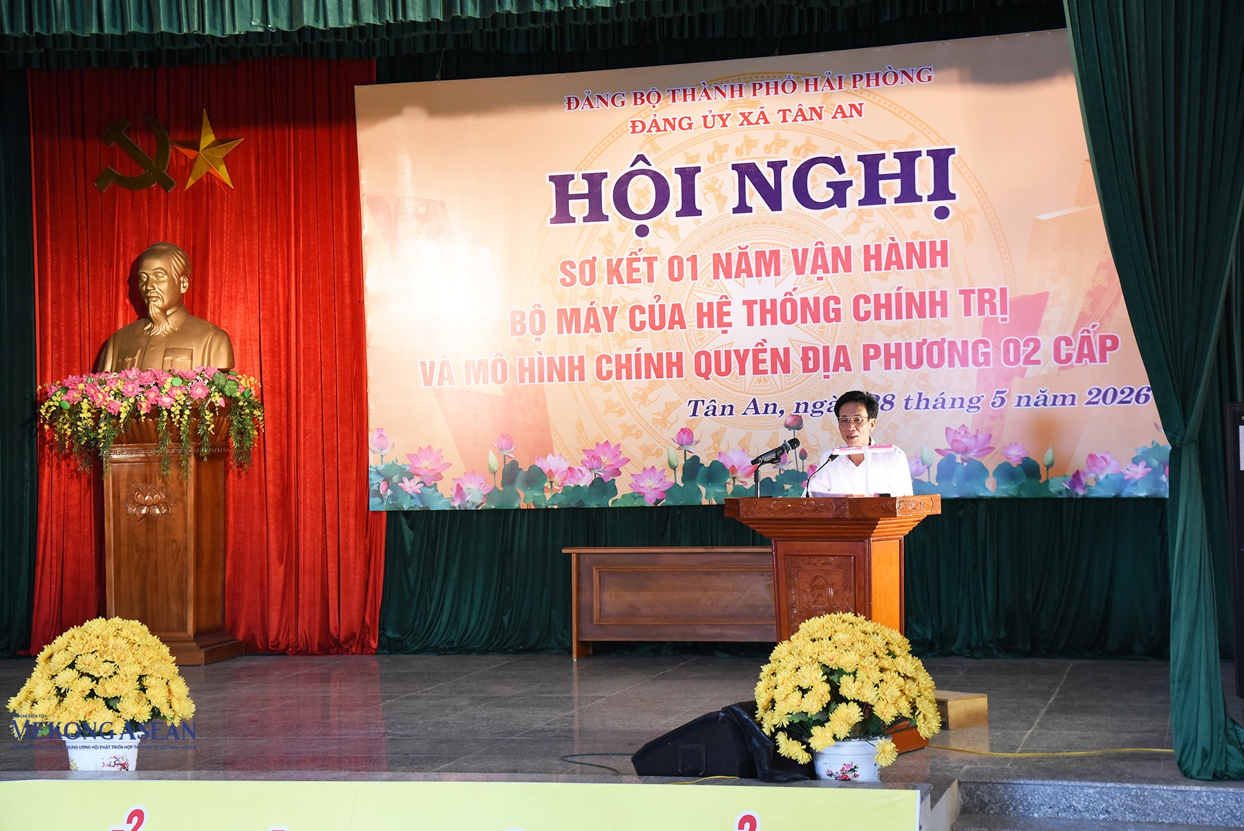 Ông Nguyễn Gia Bảng, Bí thư Đảng ủy, Chủ tịch HĐND xã Tân An phát biểu tại hội nghị. Ảnh: Mekong ASEAN.