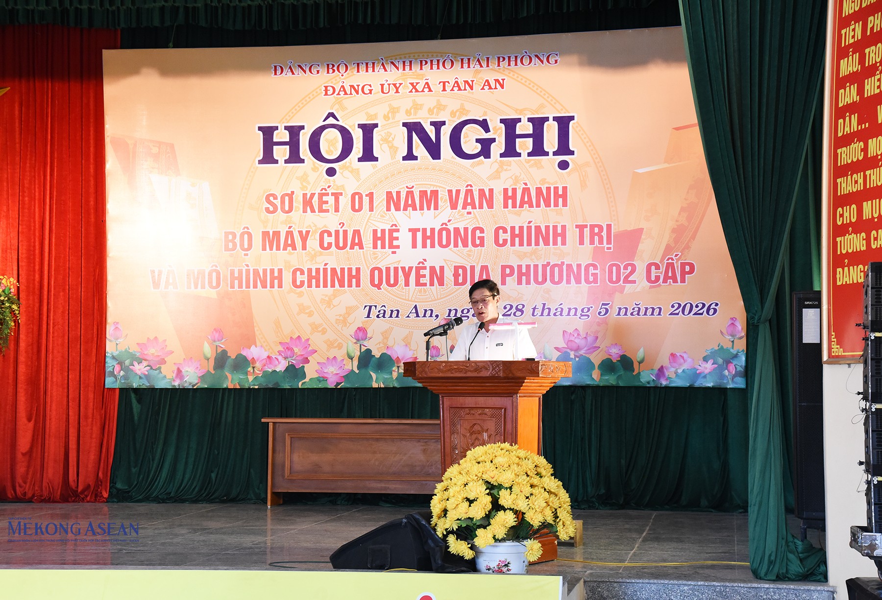 Ông Trần Quang Cao, Phó Bí thư Thường trực Đảng ủy xã Tân An phát biểu tại hội nghị. Ảnh: Mekong ASEAN.