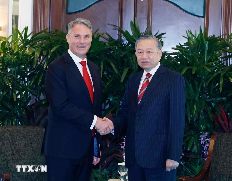 Tổng Bí thư, Chủ tịch nước Tô Lâm tiếp Phó Thủ tướng, Bộ trưởng Quốc phòng Australia Richard Marles. Ảnh: Thống Nhất/TTXVN
