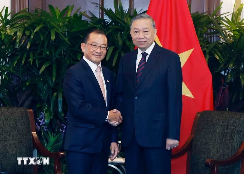 Tổng Bí thư, Chủ tịch nước Tô Lâm hội kiến Chủ tịch Quốc hội Singapore Seah Kian Peng. Ảnh: TTXVN.