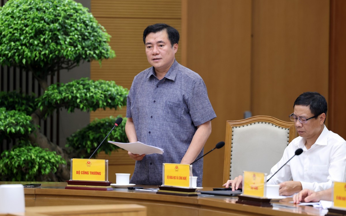 Thứ trưởng Bộ Công Thương Nguyễn Sinh Nhật Tân báo cáo tại cuộc họp. Ảnh: VGP.