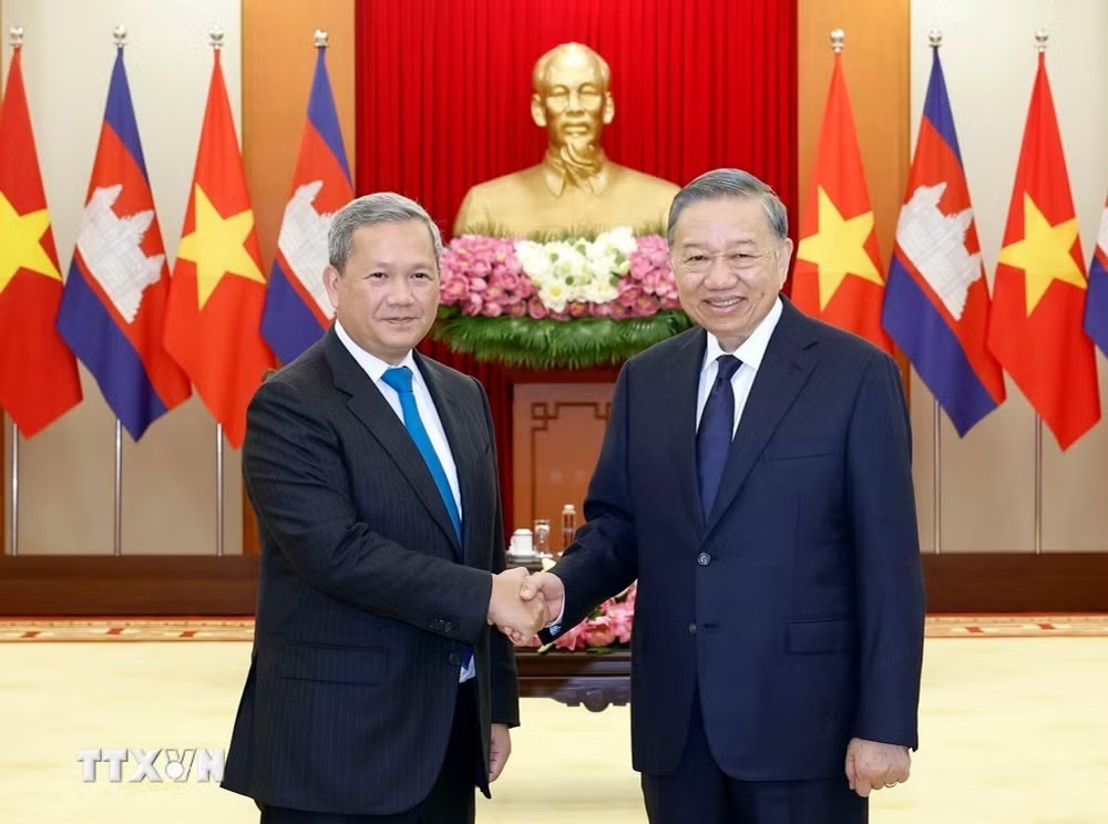 Tổng Bí thư, Chủ tịch nước Tô Lâm tiếp Thủ tướng Campuchia Hun Manet. Ảnh: TTXVN. Tổng Bí thư, Chủ tịch nước Tô Lâm tiếp Thủ tướng Campuchia Hun Manet. Ảnh: TTXVN.