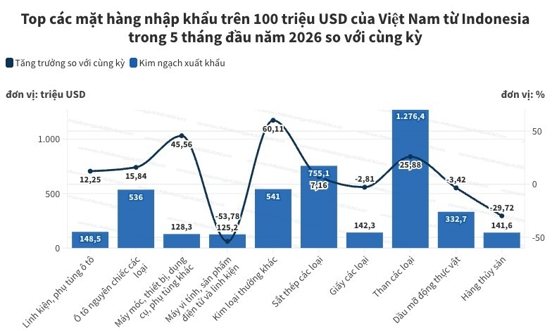 Việt Nam nhập khẩu 1,27 tỷ USD than từ Indonesia trong 5 tháng