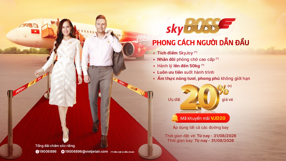 Vietjet giảm 20% giá vé Deluxe, SkyBoss và Business trong mùa hè 2026