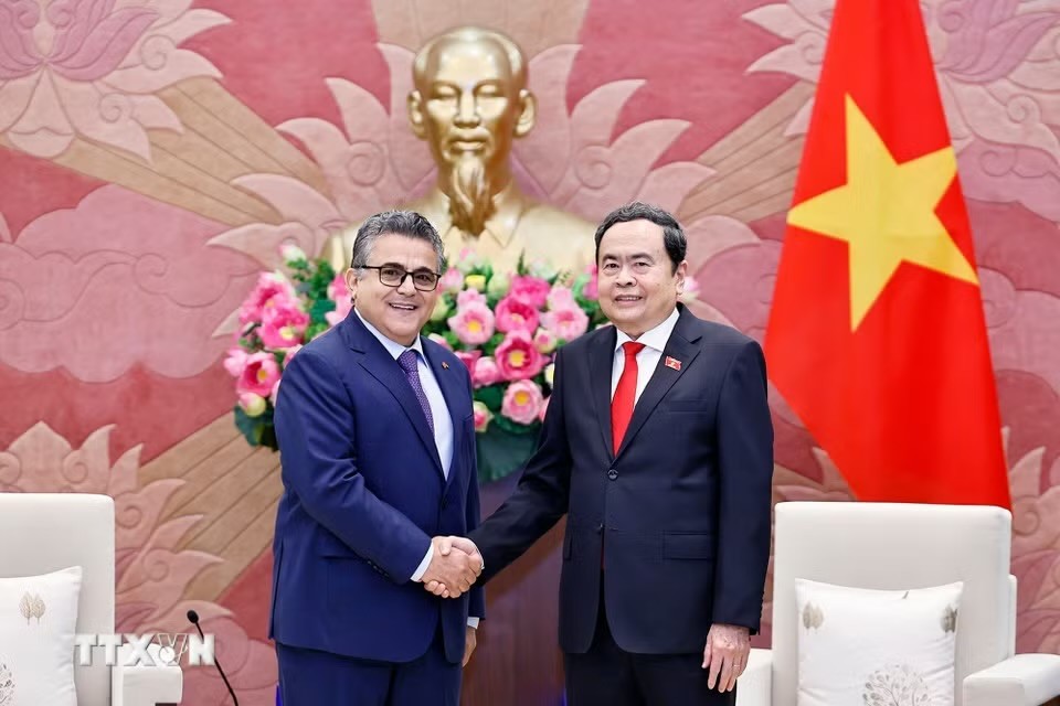 Chủ tịch Quốc hội Trần Thanh Mẫn tiếp Đại sứ Nhà nước Palestine Saadi Salama đến chào từ biệt - Ảnh: TTXVN
