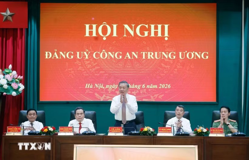 ổng Bí thư, Chủ tịch nước Tô Lâm và các đồng chí lãnh đạo dự Hội nghị Đảng ủy Công an Trung ương. 
