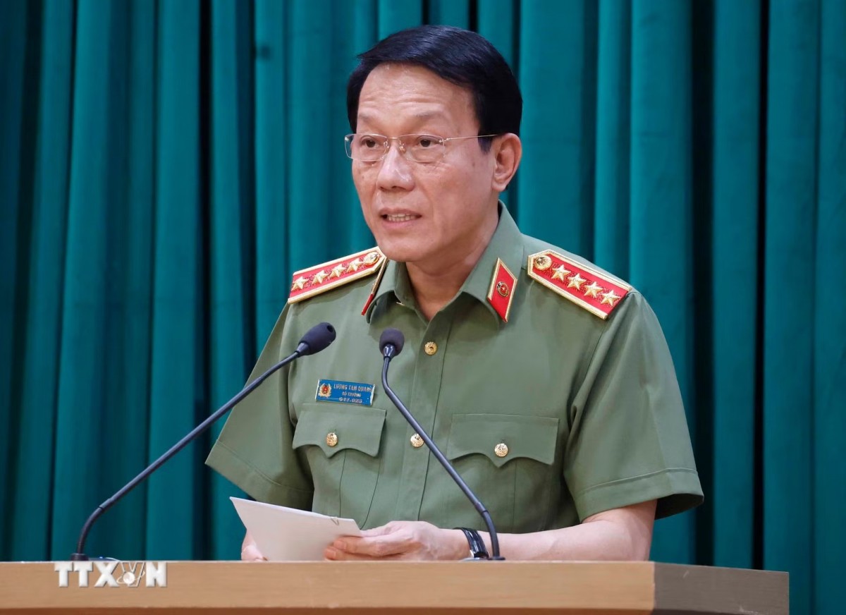 Đại tướng Lương Tam Quang, Ủy viên Bộ Chính trị, Bí thư Đảng uỷ Công an Trung ương, Bộ trưởng Bộ trưởng Bộ Công an phát biểu khai mạc. 