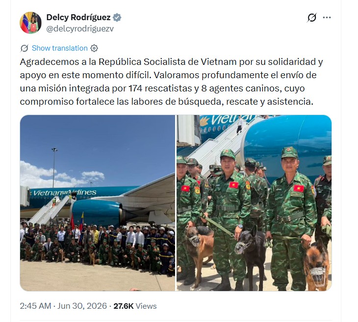 Venezuela cảm ơn Việt Nam cử đoàn cứu hộ thảm họa động đất