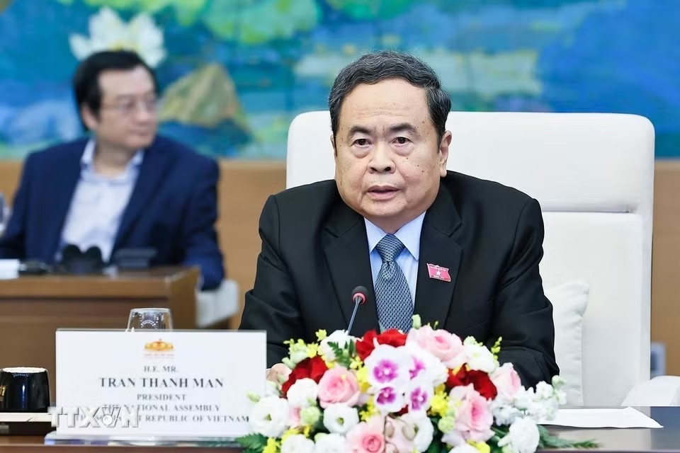 Chủ tịch Quốc hội Trần Thanh Mẫn phát biểu taịh buổi tiếp.
