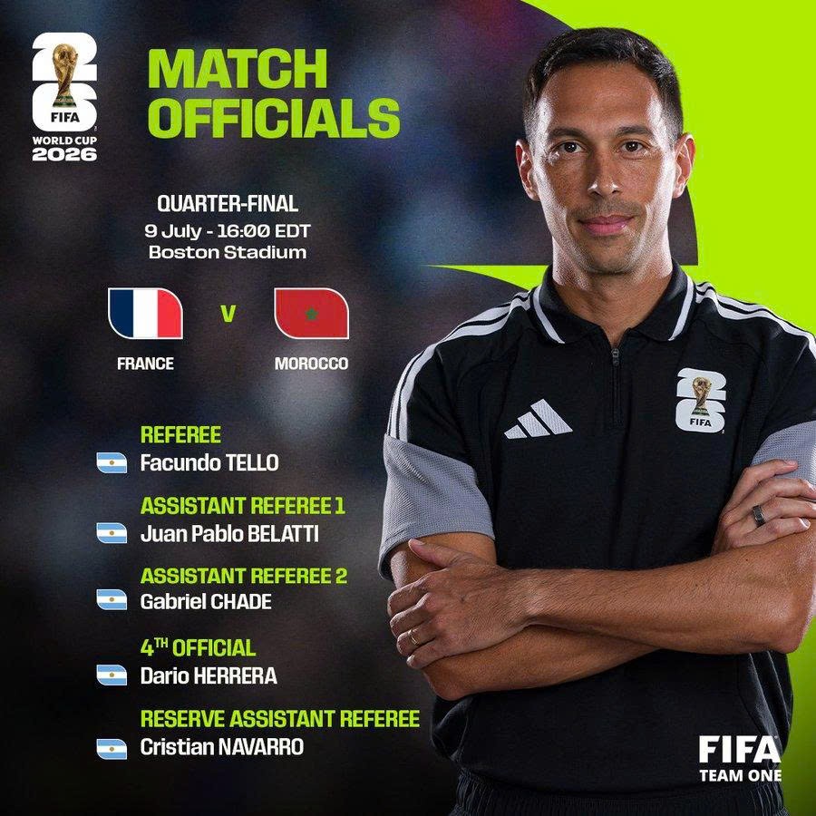FIFA chỉ định 5 trọng tài Argentina điều khiển trận Pháp gặp Morocco