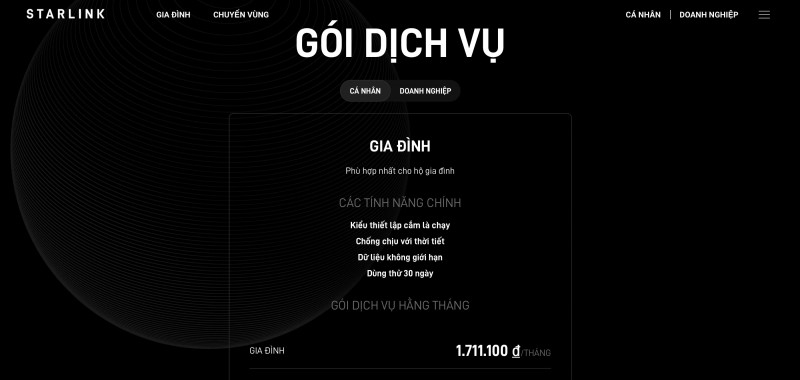 Gói cước dành cho hộ gia đình tại Việt Nam có giá hơn 1,71 triệu đồng/tháng. Ảnh màn hình: Hà Anh/Mekong ASEAN.