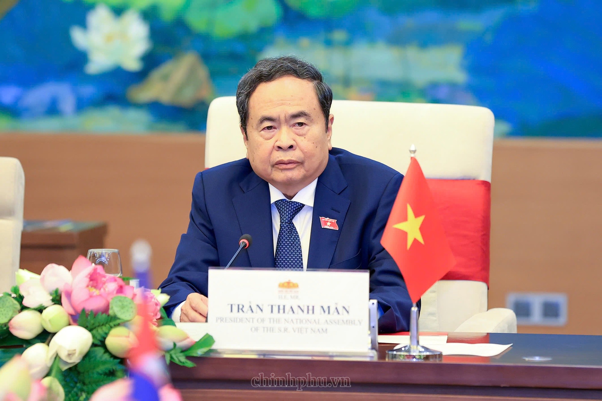 Chủ tịch Quốc hội Trần Thanh Mẫn phát biểu tại Hội đàm - Ảnh: VGP/Nhật Bắc