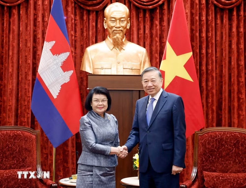 Tổng Bí thư, Chủ tịch nước Tô Lâm tiếp Chủ tịch Quốc hội Vương quốc Campuchia Khuon Sudary - Ảnh: TTXVN