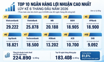 Top 10 ngân hàng chiếm 81,6% lợi nhuận ngành, VPBank dẫn đầu về tăng trưởng