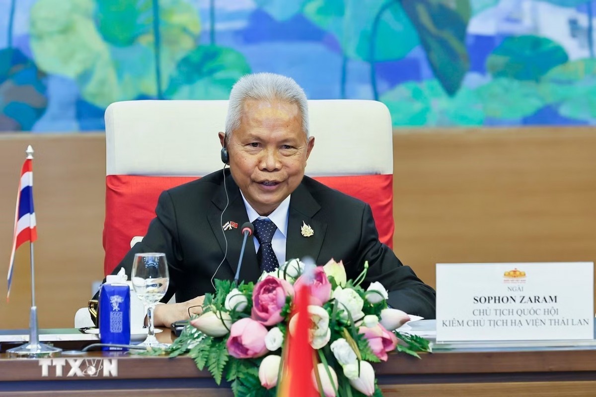 Chủ tịch Quốc hội kiêm Chủ tịch Hạ viện Vương quốc Thái Lan Sophon Zaram phát biểu. 