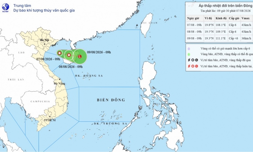 Xuất hiện áp thấp nhiệt đới trên khu vực Vịnh Bắc Bộ