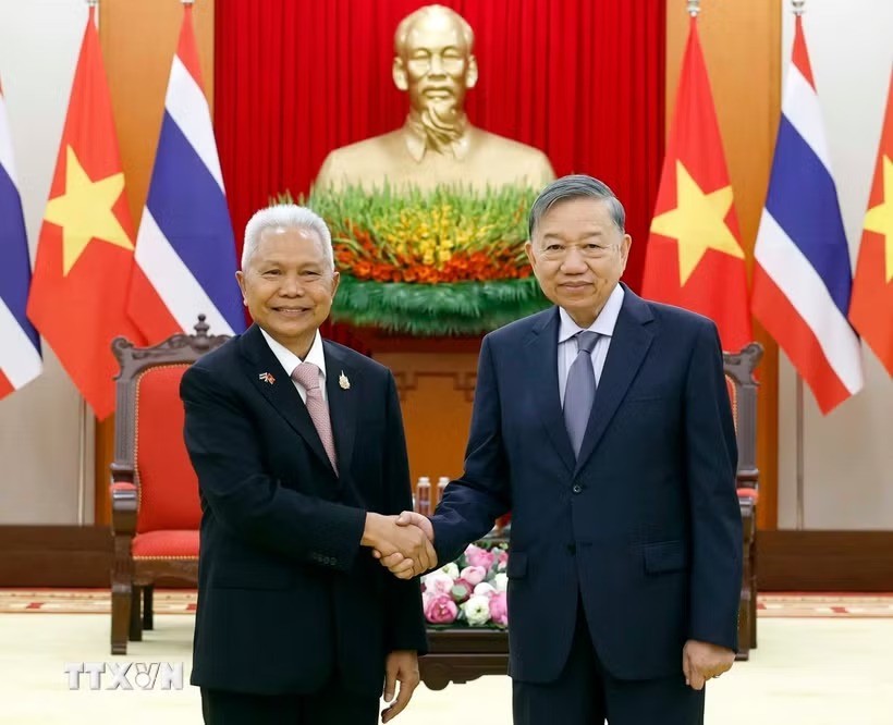 Tổng Bí thư, Chủ tịch nước Tô Lâm tiếp Chủ tịch Quốc hội kiêm Chủ tịch Hạ viện Thái Lan Sophon Zaram. Ảnh: TTXVN.