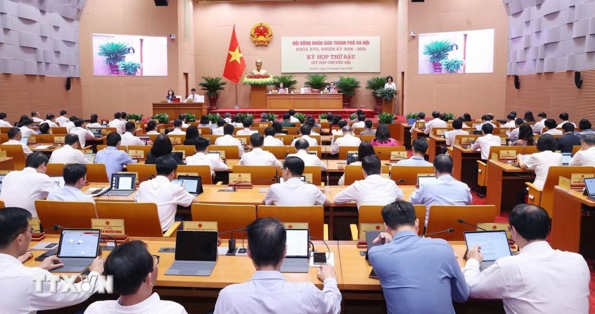 Kỳ họp thứ 6 HĐND TP Hà Nội khóa XVII, nhiệm kỳ 2026 - 2031. Ảnh: TTXVN.
