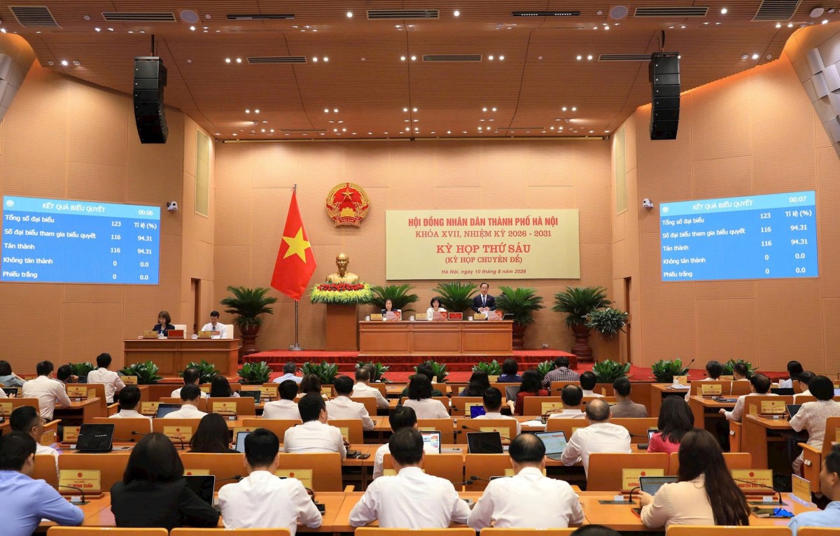 Kỳ họp thứ 6 HĐND TP Hà Nội khóa XVII, nhiệm kỳ 2026 - 2031. Ảnh: TTXVN.