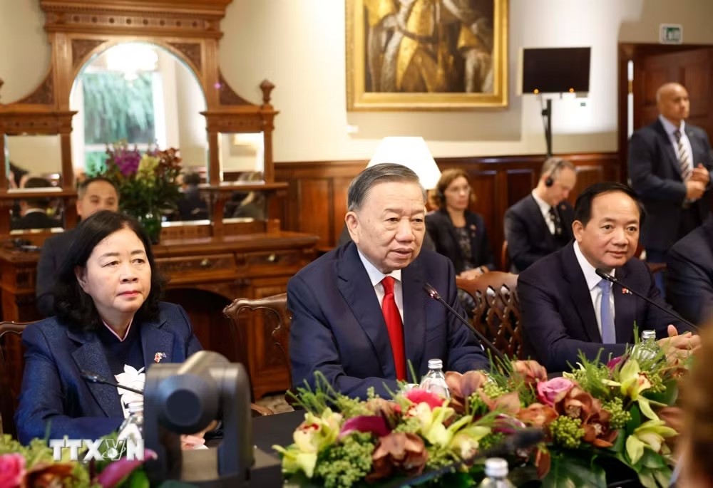 Tổng Bí thư, Chủ tịch nước Tô Lâm phát biểu tại cuộc hội đàm chính thức với Thủ tướng New Zealand Christopher Luxon - Ảnh: TTXVN