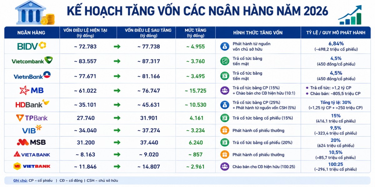 Ngân hàng dồn dập tăng vốn trong nửa cuối năm 2026