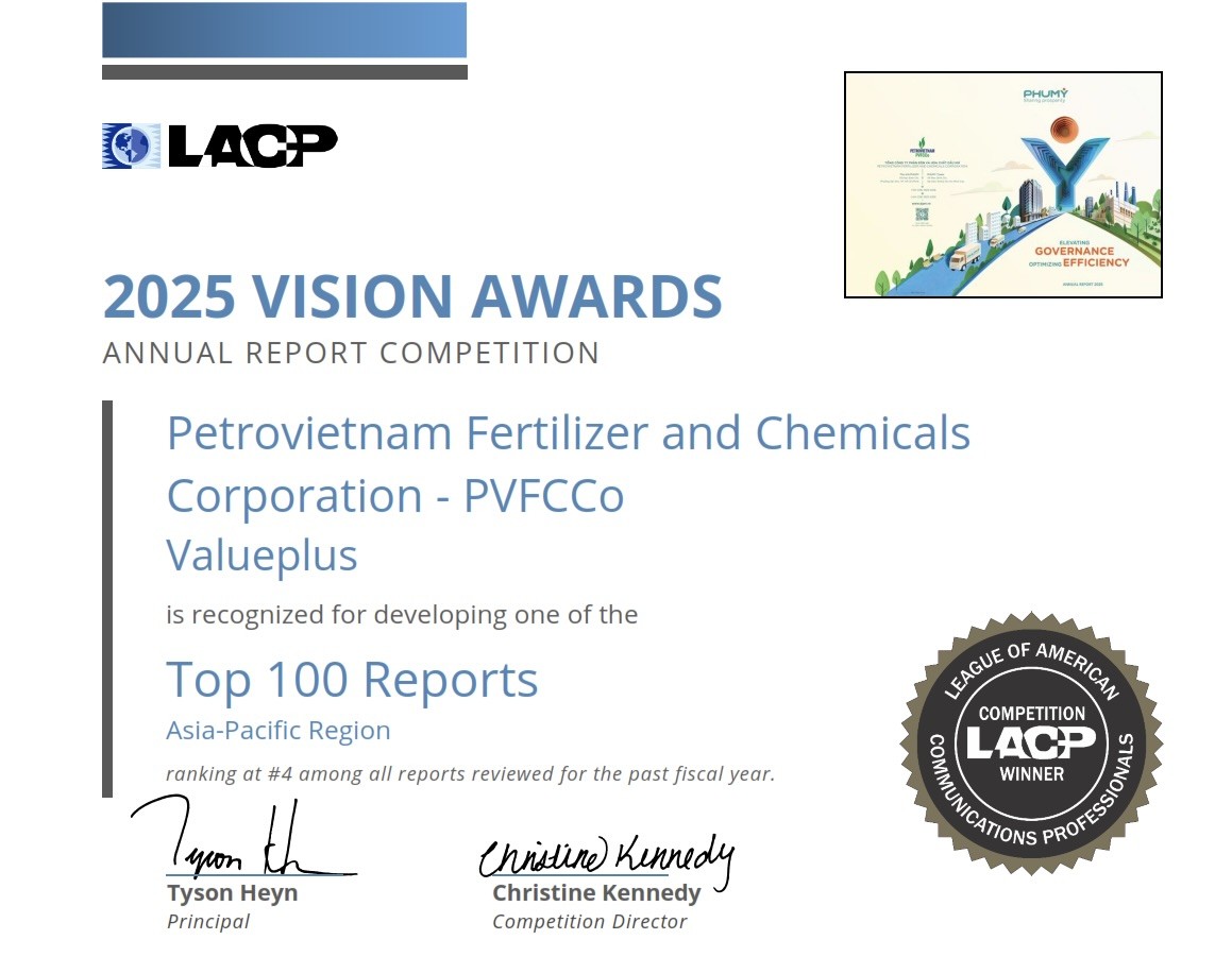 PVFCCo - Phú Mỹ xếp hạng nhì toàn cầu tại LACP 2025 Vision Awards