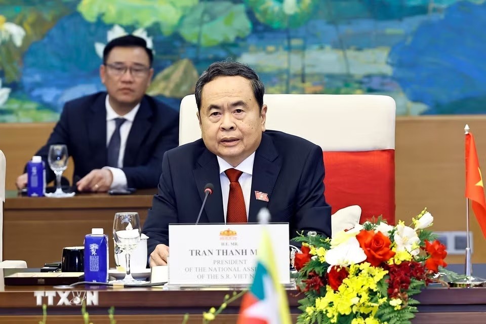 Chủ tịch Quốc hội Trần Thanh Mẫn khẳng định Việt Nam luôn ủng hộ sự tham gia của Myanmar tại các diễn đàn nghị viện đa phương - Ảnh: TTXVN