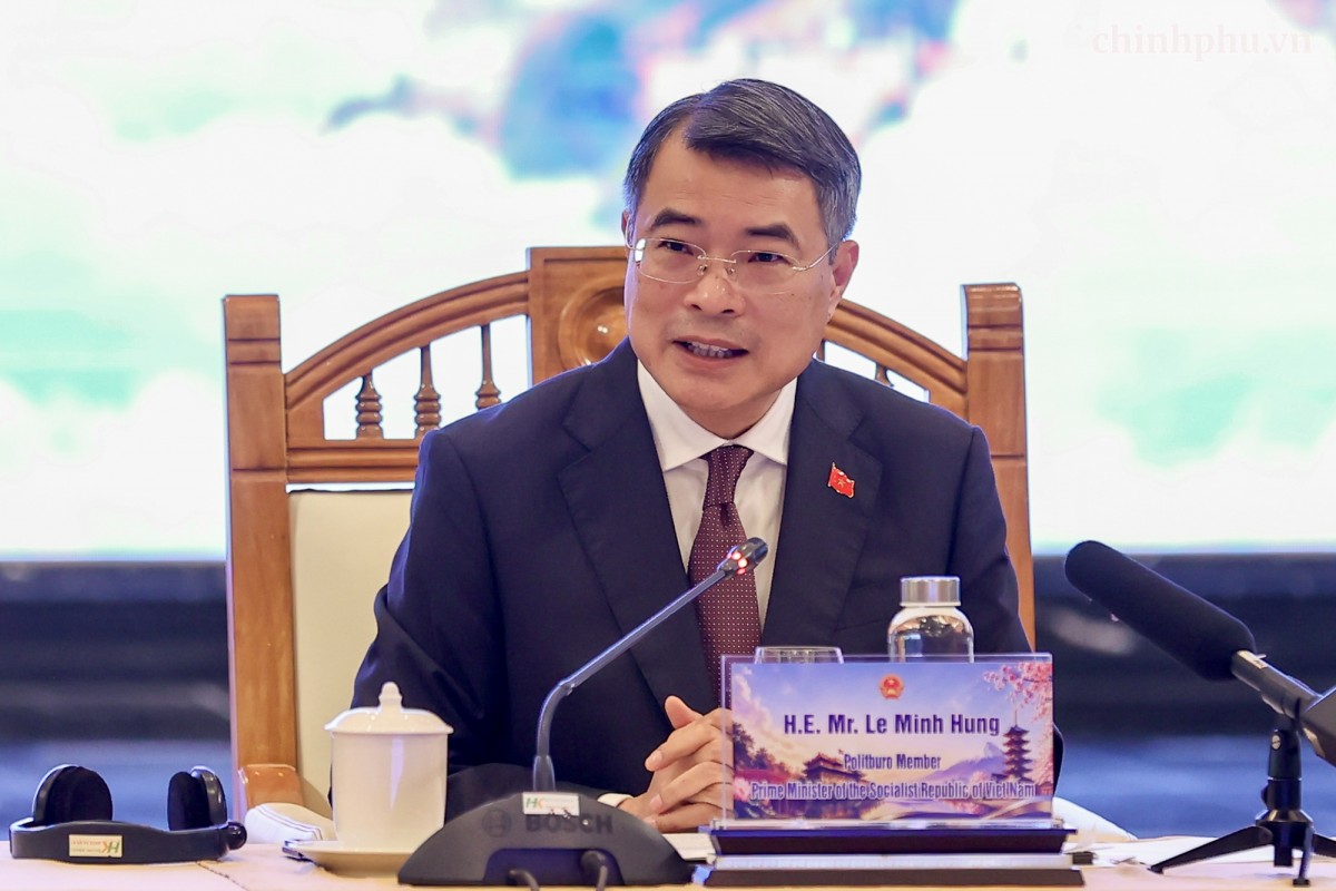 Thủ tướng Chính phủ Lê Minh Hưng phát biểu tại cuộc làm việc với các doanh nghiệp Nhật Bản sáng 6/9 - Ảnh: chinhphu.vn