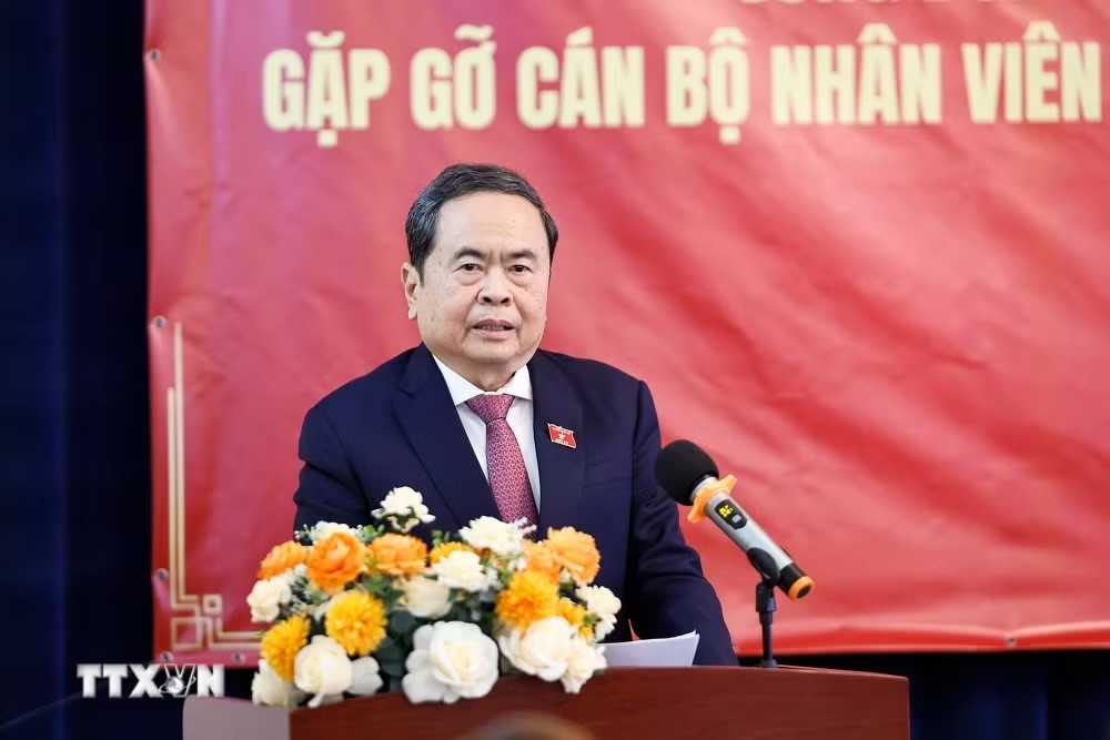 Chủ tịch Quốc hội Trần Thanh Mẫn phát biểu tại cuộc gặp mặt - Ảnh: TTXVN.