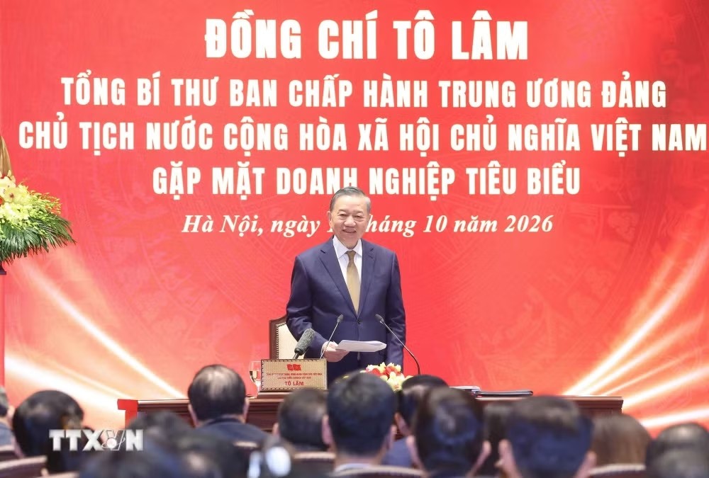 Tổng Bí thư, Chủ tịch nước Tô Lâm mong muốn các doanh nhân nuôi dưỡng chí lớn, bền lòng gây dựng doanh nghiệp, thương hiệu bằng chất lượng, năng lực và chữ tín, đem lại niềm tự hào cho Việt Nam. Ảnh: TTXVN..