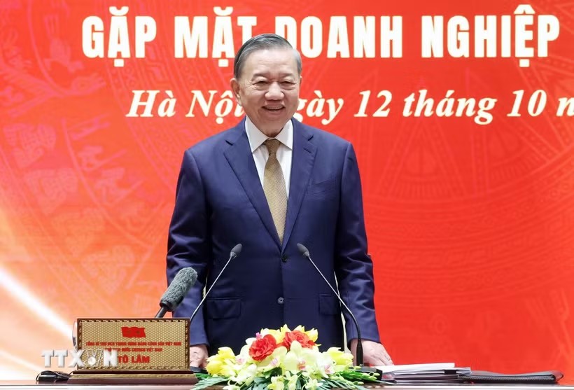 Tổng Bí thư, Chủ tịch nước Tô Lâm phát biểu tại buổi gặp mặt các doanh nghiệp tiêu biểu. Ảnh: TTXVN