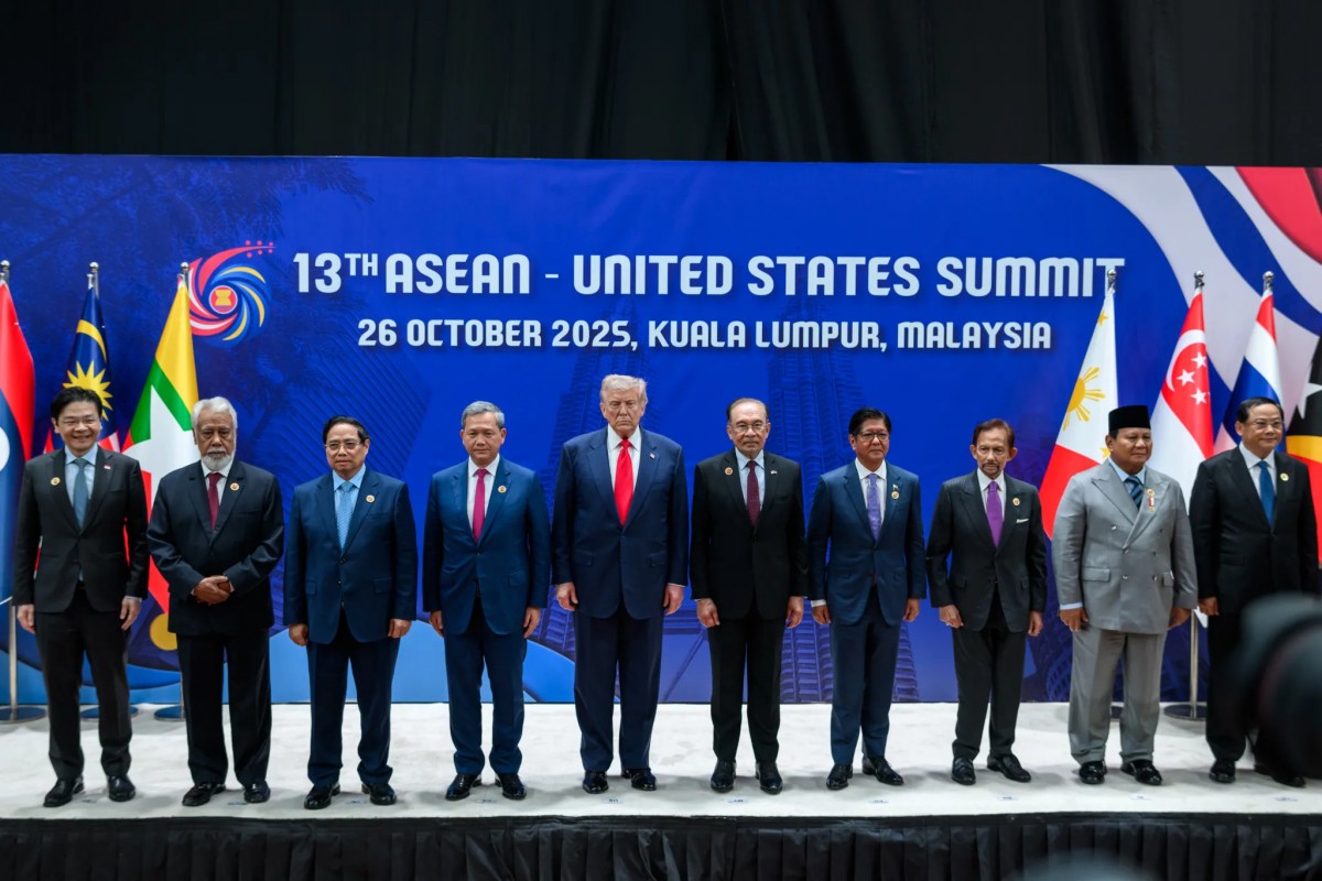Tổng thống Mỹ Donald Trump và các nhà lãnh đạo Đông Nam Á tại Hội nghị Cấp cao ASEAN lần thứ 47 vào tháng 10/2025 ở Malaysia. Ảnh: Nhà Trắng