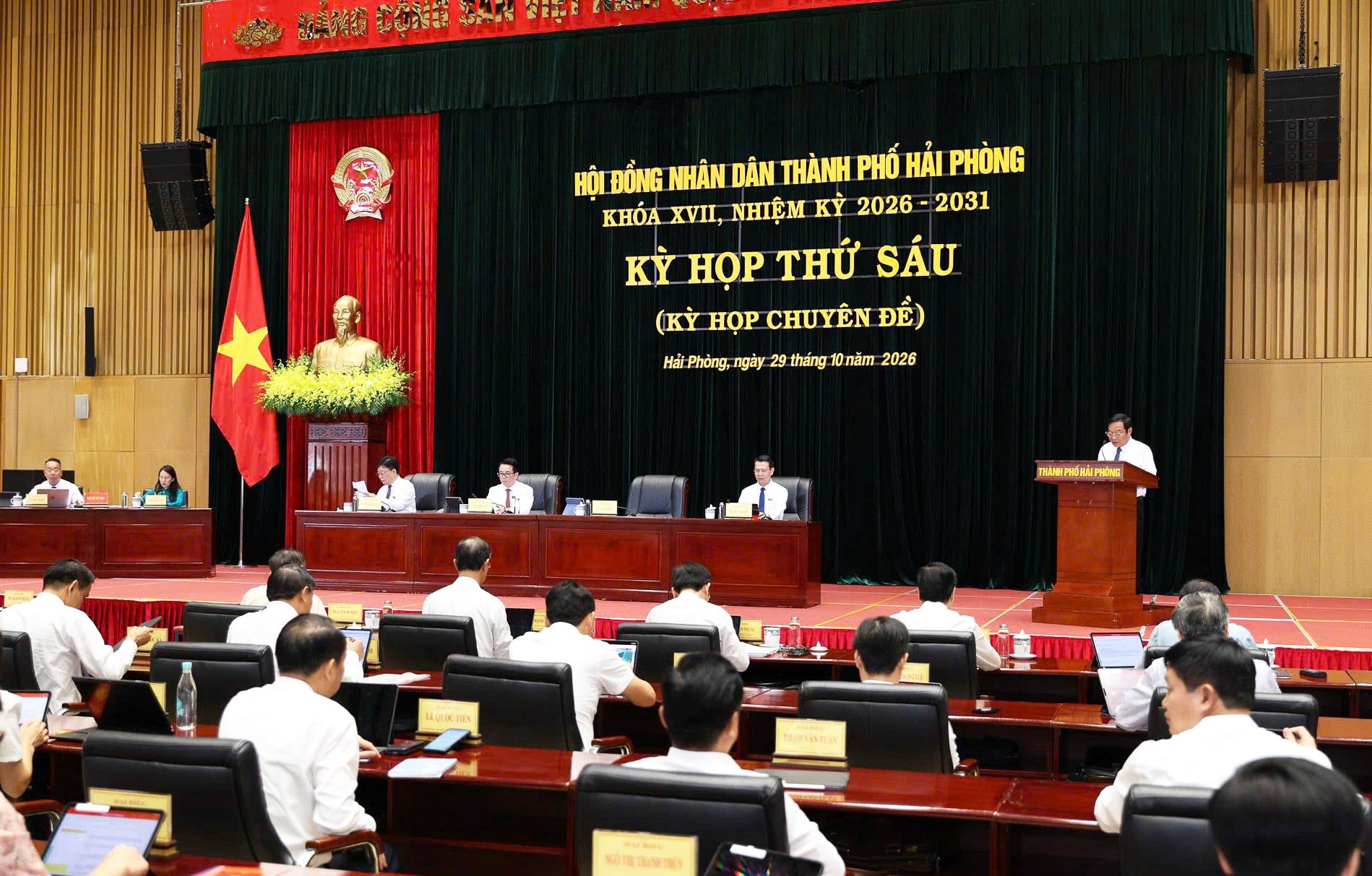 Kỳ họp thứ 6 (kỳ họp chuyên đề) HĐND thành phố Hải Phòng khoá XVII, nhiệm kỳ 2026 - 2031. Ảnh: Minh Tuyết.