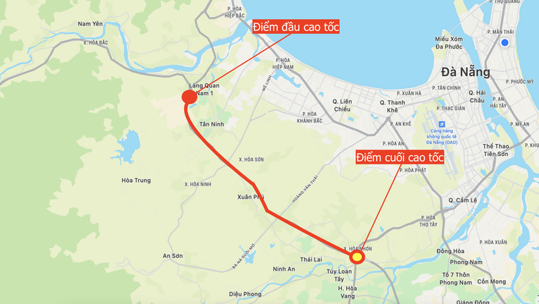 Vị tr&iacute; dự &aacute;n cao tốc H&ograve;a Li&ecirc;n - T&uacute;y Loan.