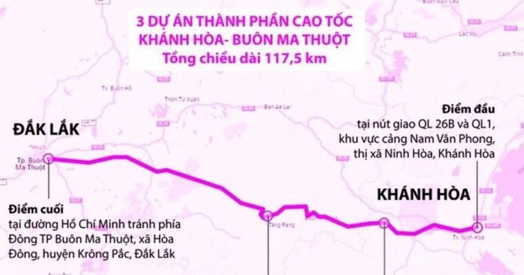 Sơ đồ tuyến cao tốc Kh&aacute;nh H&ograve;a - Bu&ocirc;n Ma Thuột. Nguồn: UBND tỉnh Đắk Lắk.