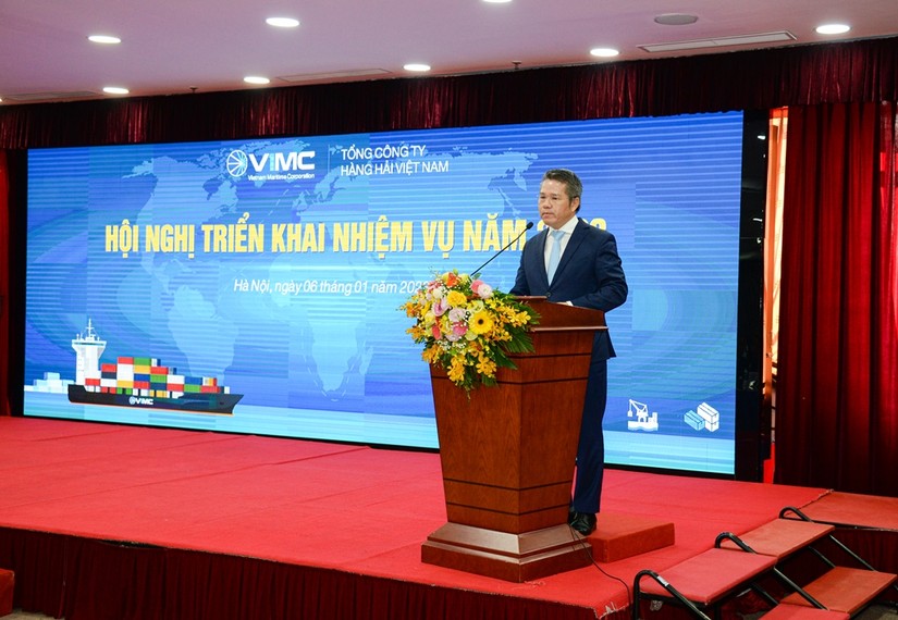 Tổng gi&aacute;m đốc VIMC, Nguyễn Cảnh Tĩnh ph&aacute;t biểu tại Hội nghị. Ảnh: VIMC
